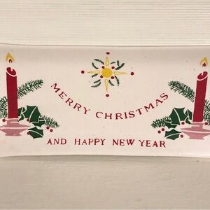 Vintage 50s Commodore Ceramic Merry Christmas Trinket Tray Candy Dish Japan MCM